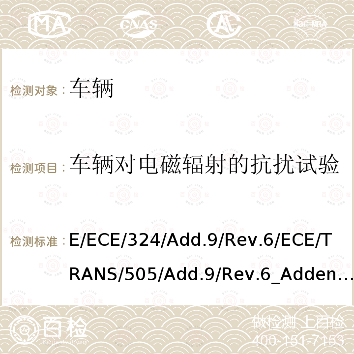 车辆对电磁辐射的抗扰试验 E/ECE/324/Add.9/Rev.6/ECE/TRANS/505/Add.9/Rev.6_Addendum9-RegulationNo.10(Revision6)附录6  E/ECE/324/Add.9/Rev.6/ECE/TRANS/505/Add.9/Rev.6_Addendum9-RegulationNo.10(Revision6)附录6