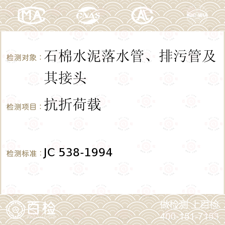 抗折荷载 JC/T 538-1994 【强改推】石棉水泥落水管、排污管及其接头