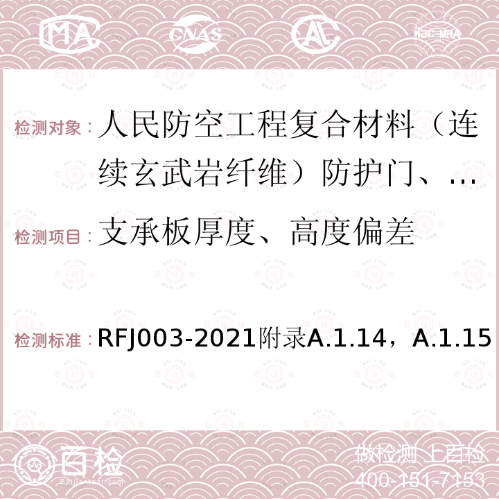 支承板厚度、高度偏差 RFJ 003-2021  RFJ003-2021附录A.1.14，A.1.15