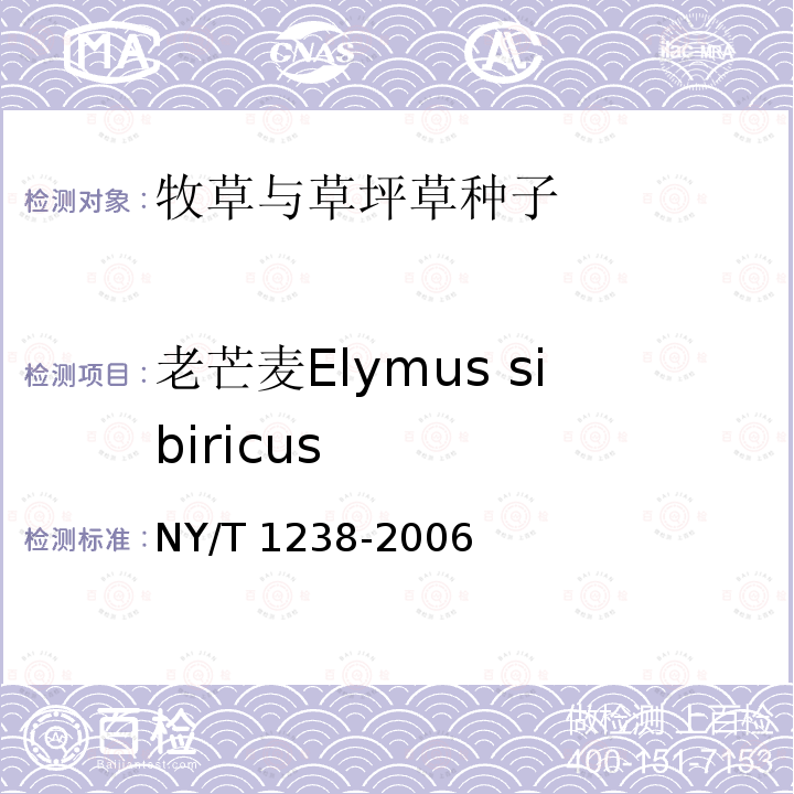 老芒麦Elymus sibiricus NY/T 1238-2006 牧草与草坪草种苗评定规程