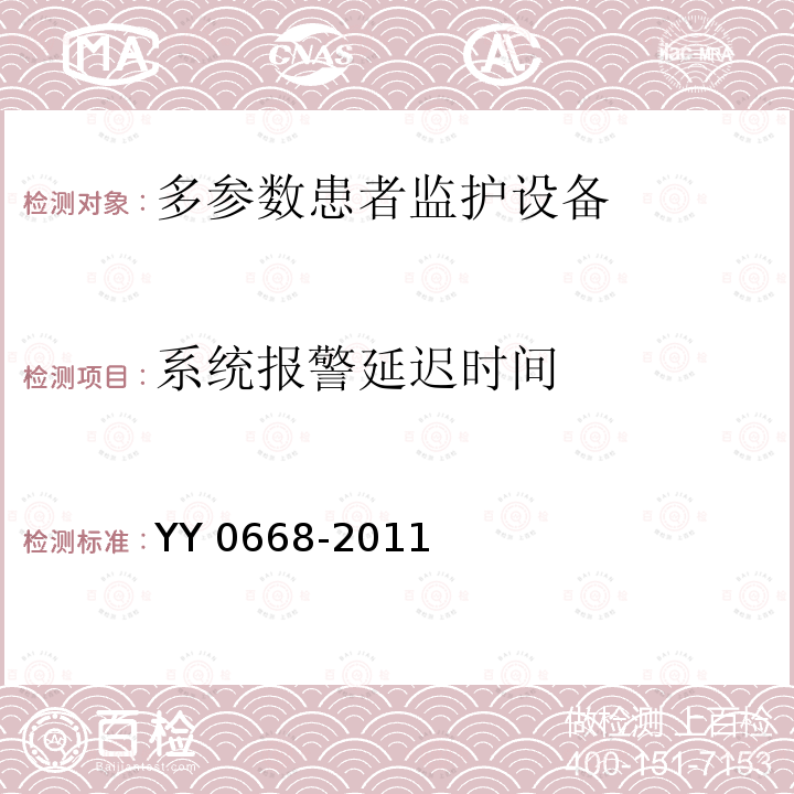 系统报警延迟时间 YY 0668-2011  