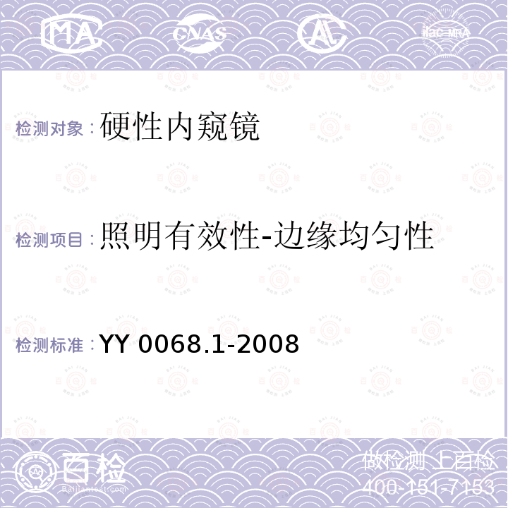 照明有效性-边缘均匀性 YY 0068.1-2008 医用内窥镜 硬性内窥镜 第1部分:光学性能及测试方法