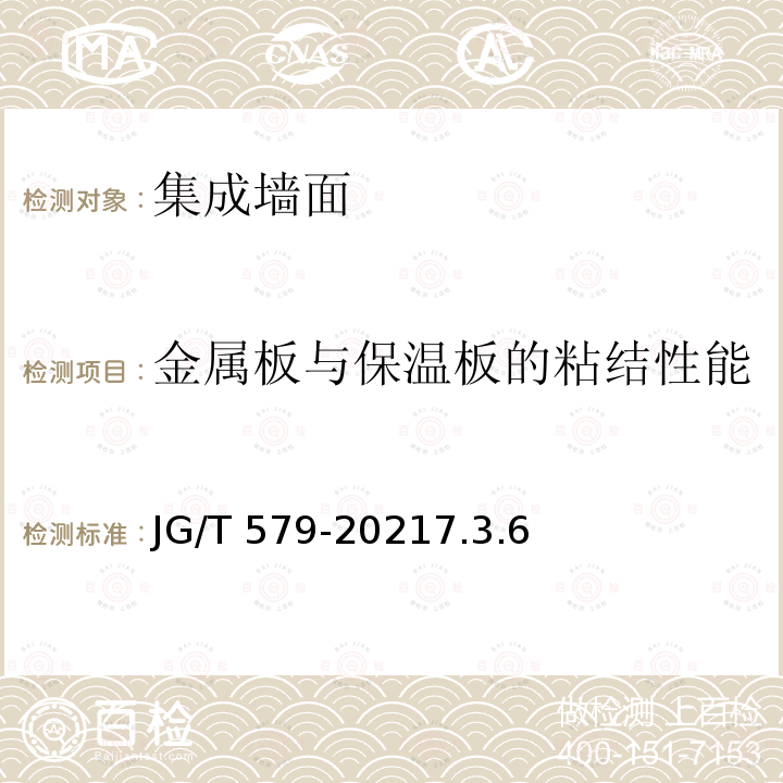 金属板与保温板的粘结性能 金属板与保温板的粘结性能 JG/T 579-20217.3.6