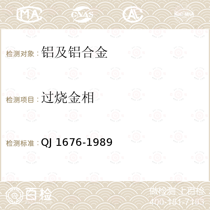 过烧金相 QJ 1676-19  89