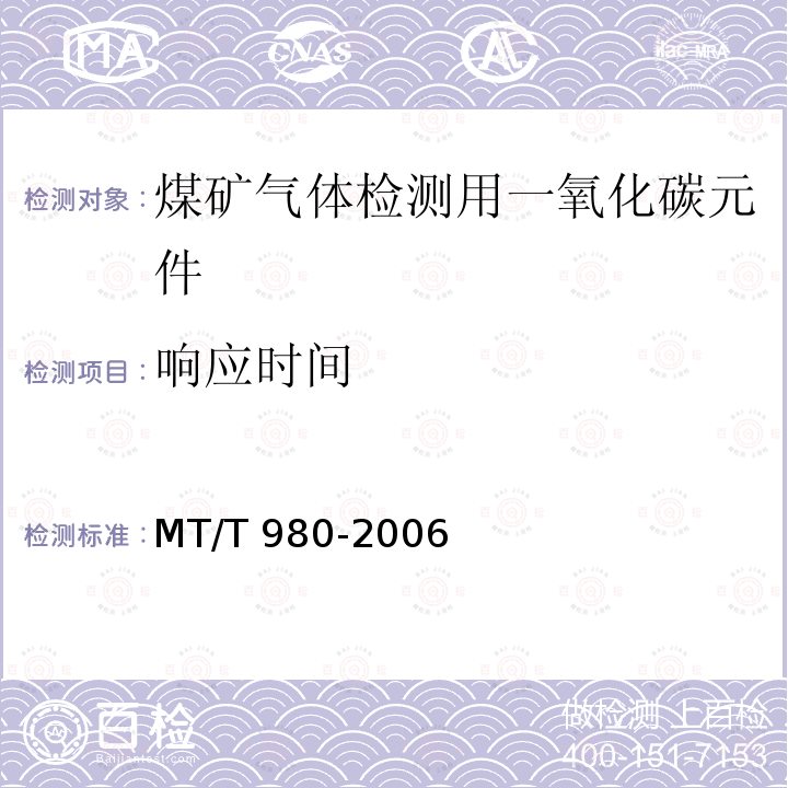 响应时间 MT/T 980-2006 【强改推】煤矿气体检测用一氧化碳元件