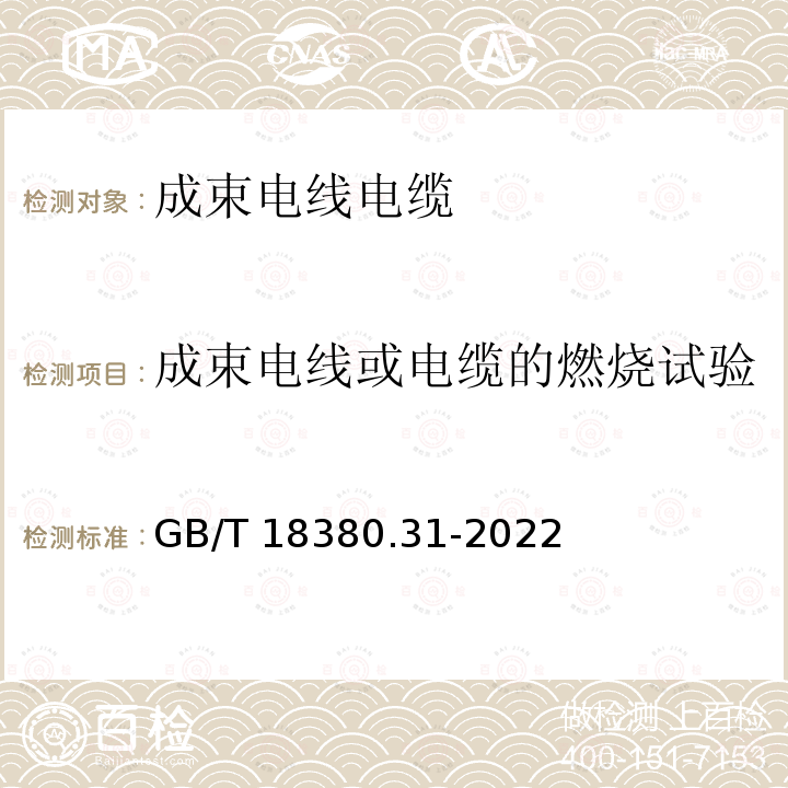 成束电线或电缆的燃烧试验 GB/T 18380.31-2022 电缆和光缆在火焰条件下的燃烧试验 第31部分：垂直安装的成束电线电缆火焰垂直蔓延试验　试验装置