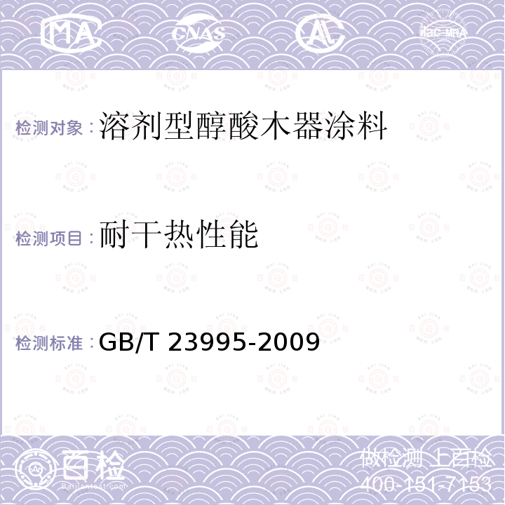 耐干热性能 GB/T 23995-2009 室内装饰装修用溶剂型醇酸木器涂料