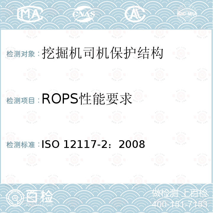 ROPS性能要求 ROPS性能要求 ISO 12117-2：2008