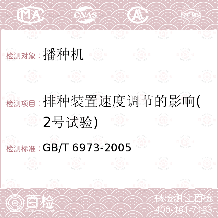 排种装置速度调节的影响(2号试验) 排种装置速度调节的影响(2号试验) GB/T 6973-2005