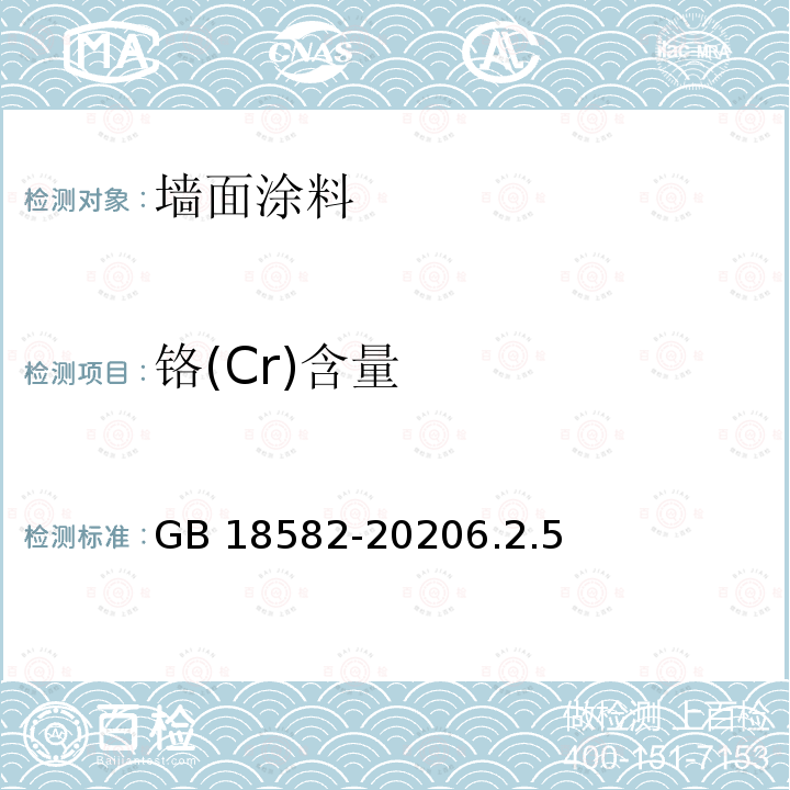 铬(Cr)含量 铬(Cr)含量 GB 18582-20206.2.5