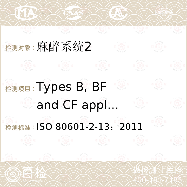 Types B, BF and CF applied parts Types B, BF and CF applied parts ISO 80601-2-13：2011