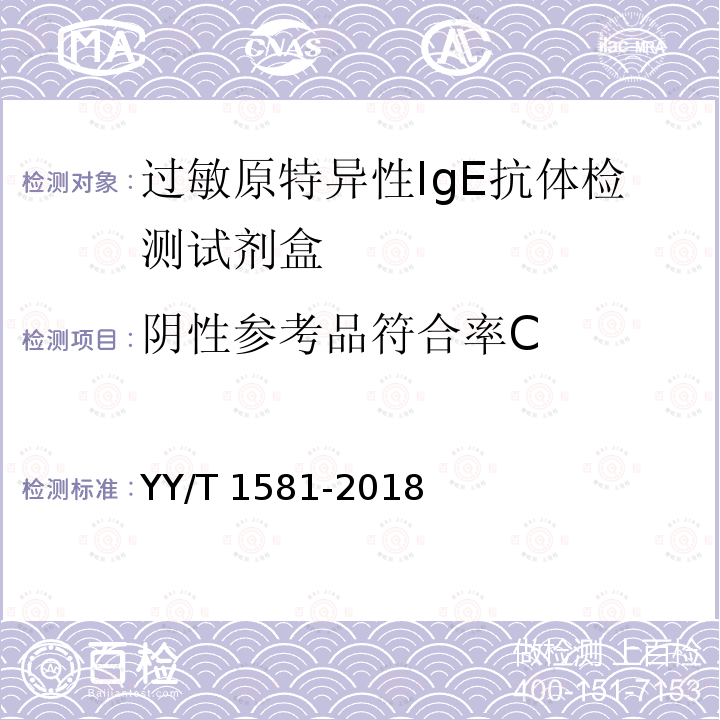 阴性参考品符合率C YY/T 1581-2018 过敏原特异性IgE抗体检测试剂盒