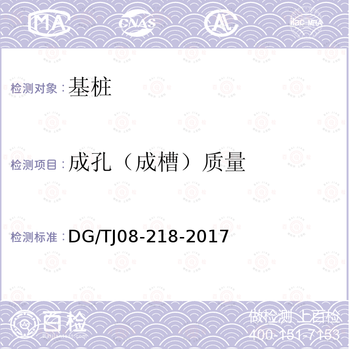 成孔（成槽）质量 TJ 08-218-2017  DG/TJ08-218-2017