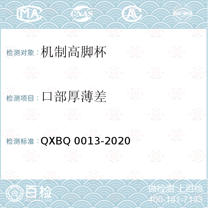 口部厚薄差 Q 0013-2020  QXB