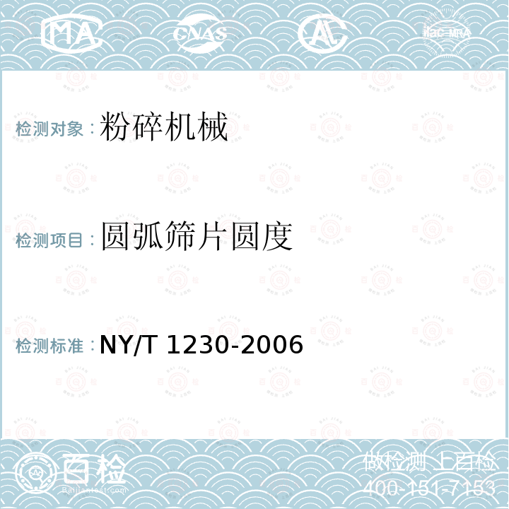 圆弧筛片圆度 NY/T 1230-2006 饲料粉碎机 筛片和锤片质量评价技术规范