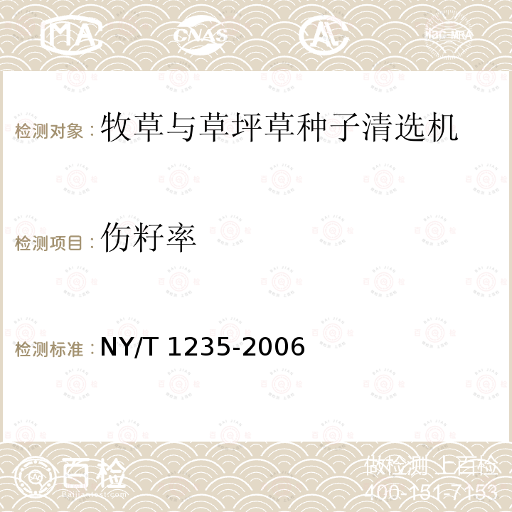 伤籽率 NY/T 1235-2006 牧草与草坪草种子清选技术规程