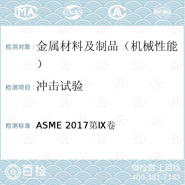 冲击试验 ASME 2017第Ⅸ卷  