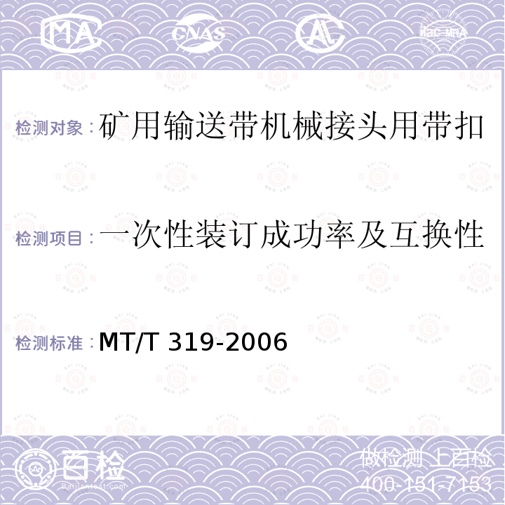 一次性装订成功率及互换性 MT/T 319-2006 煤矿输送带机械接头用带扣
