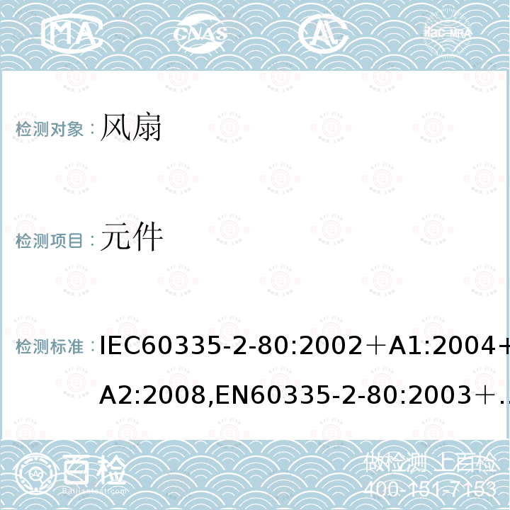 元件 元件 IEC60335-2-80:2002＋A1:2004+A2:2008,EN60335-2-80:2003＋A1:2004+A2:2009Cl.24