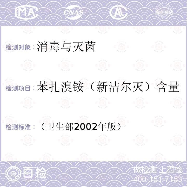 苯扎溴铵（新洁尔灭）含量 （卫生部2002年版）  