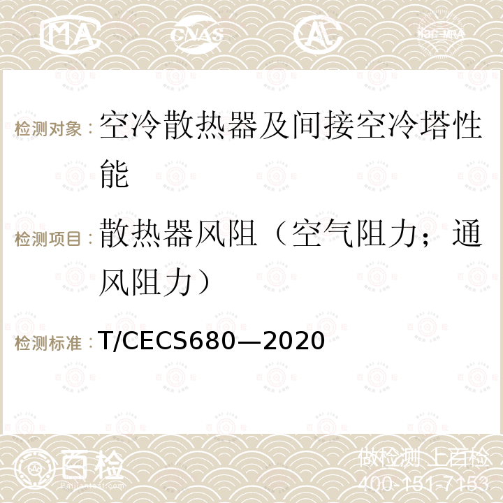 散热器风阻（空气阻力；通风阻力） CECS 680-2020  T/CECS680—2020