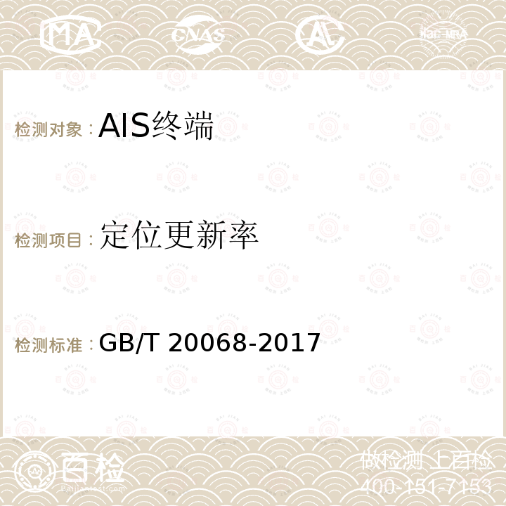 定位更新率 GB/T 20068-2017 船载自动识别系统（AIS）技术要求