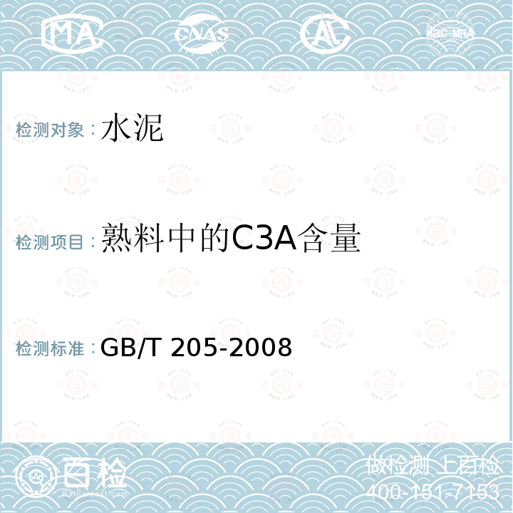 熟料中的C3A含量 熟料中的C3A含量 GB/T 205-2008