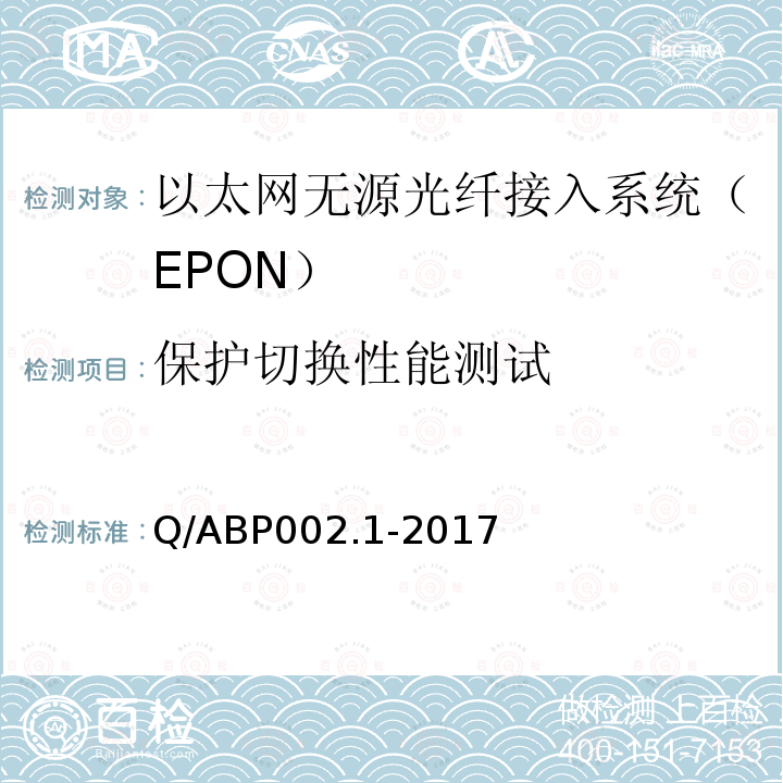 保护切换性能测试 保护切换性能测试 Q/ABP002.1-2017