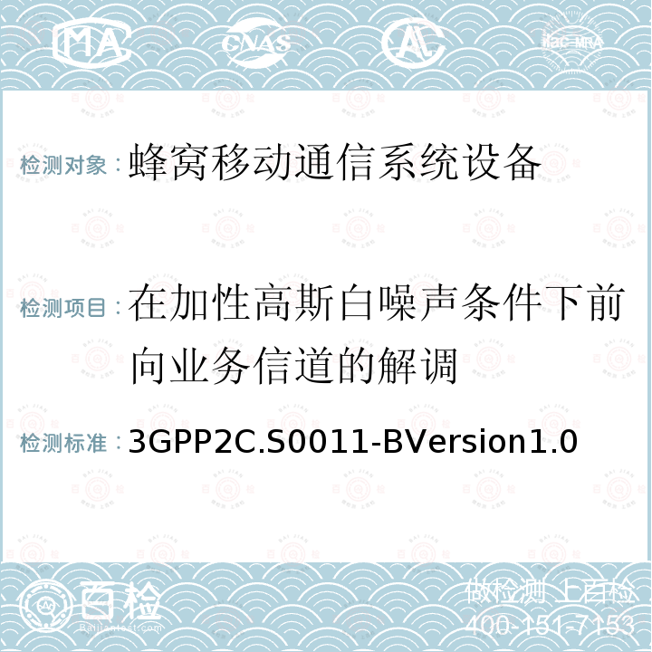 在加性高斯白噪声条件下前向业务信道的解调 3GPP2C.S0011-BVersion1.0  