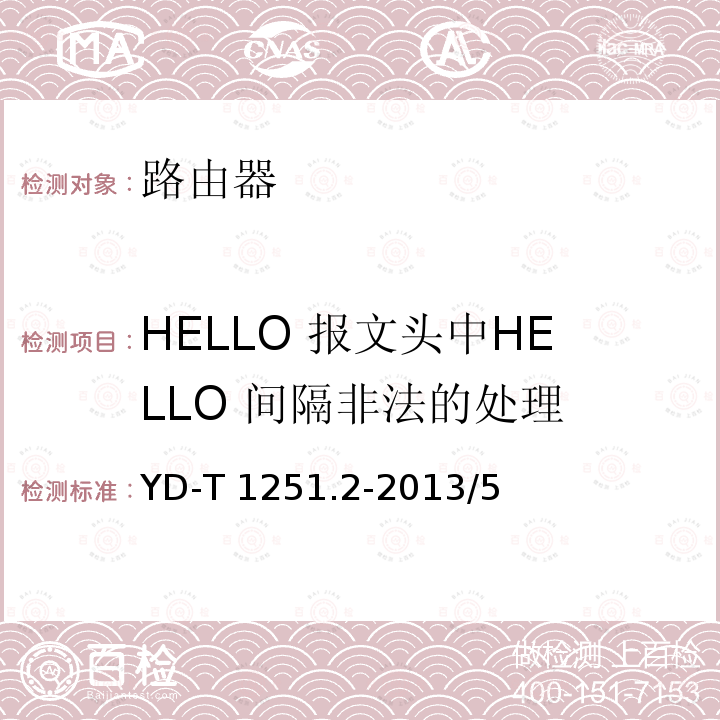 HELLO 报文头中HELLO 间隔非法的处理 YD-T 1251.2-201  3/5