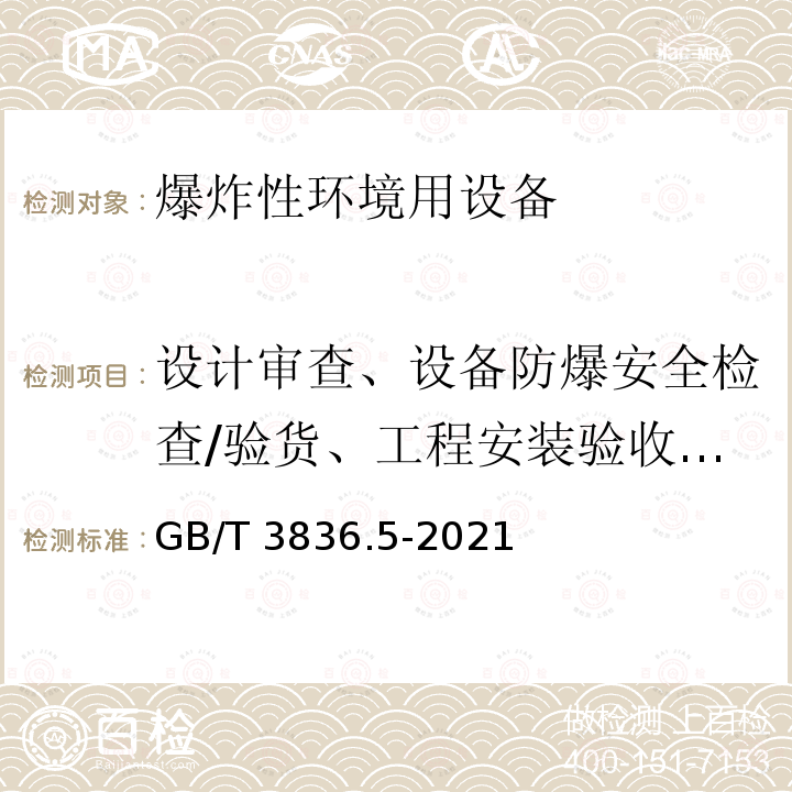 设计审查、设备防爆安全检查/验货、工程安装验收/评估 GB/T 3836.5-2021 爆炸性环境 第5部分：由正压外壳“p”保护的设备