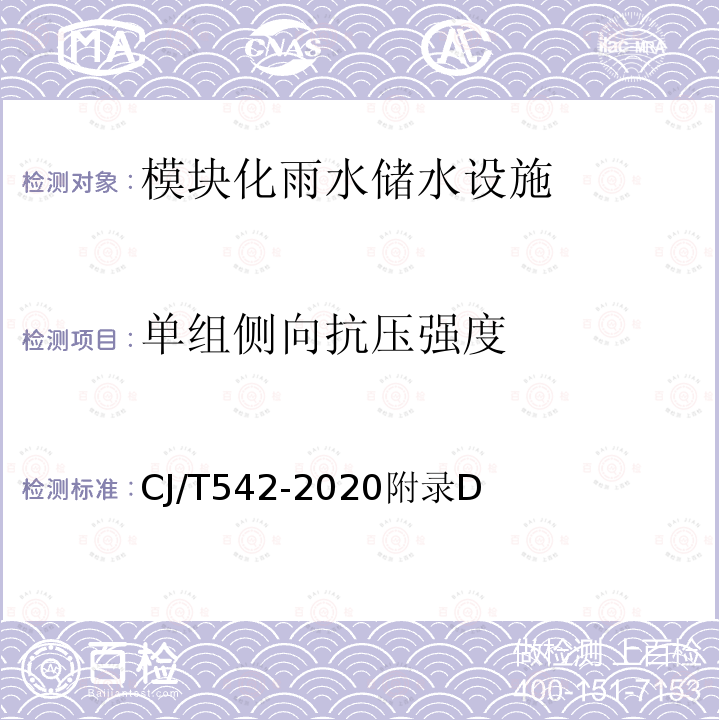 单组侧向抗压强度 单组侧向抗压强度 CJ/T542-2020附录D