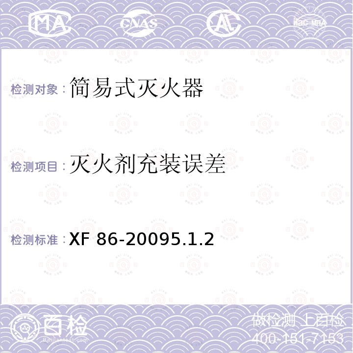 灭火剂充装误差 灭火剂充装误差 XF 86-20095.1.2