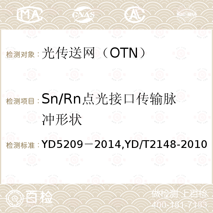 Sn/Rn点光接口传输脉冲形状 Sn/Rn点光接口传输脉冲形状 YD5209－2014,YD/T2148-2010
