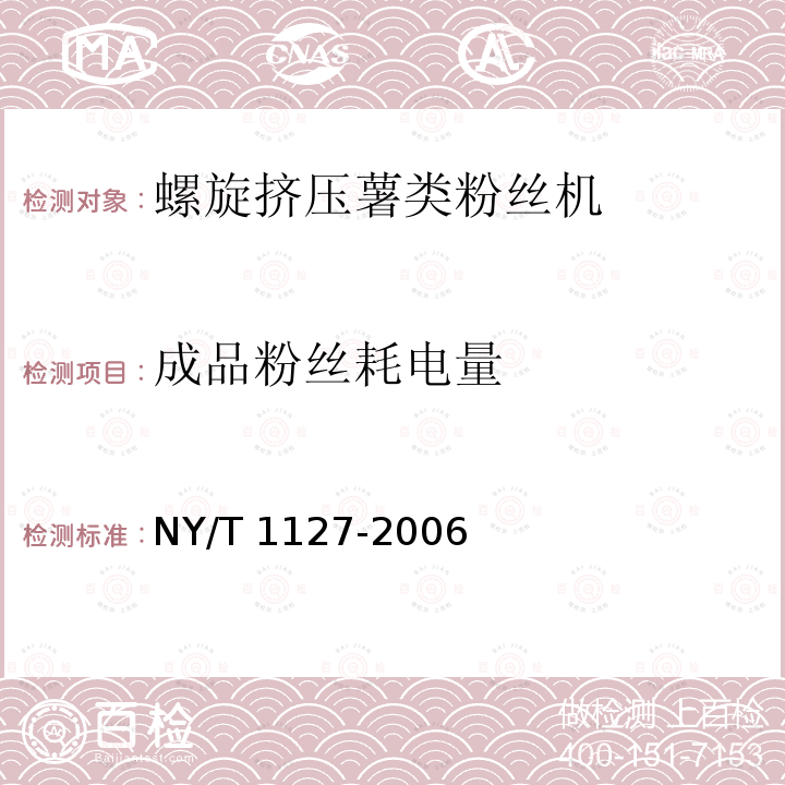 成品粉丝耗电量 NY/T 1127-2006 螺旋挤压式薯类粉丝机