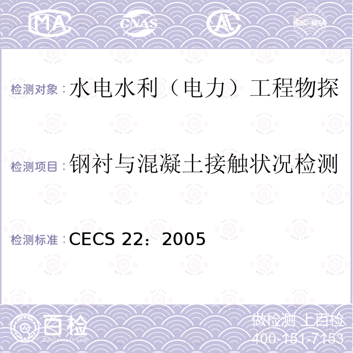 钢衬与混凝土接触状况检测 CECS 22:2005  CECS 22：2005