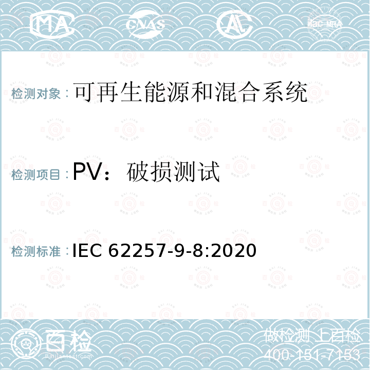 PV：破损测试 IEC 62257-9-8:2020  