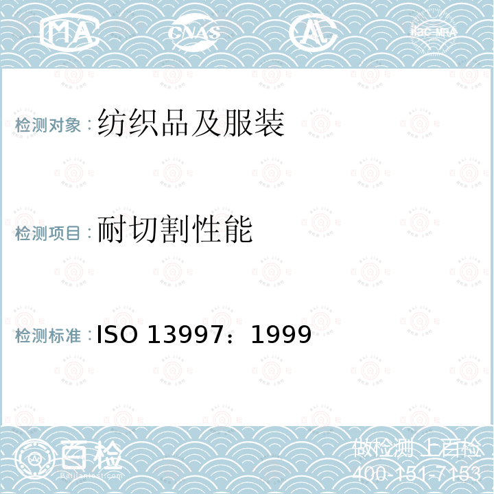 耐切割性能 耐切割性能 ISO 13997：1999