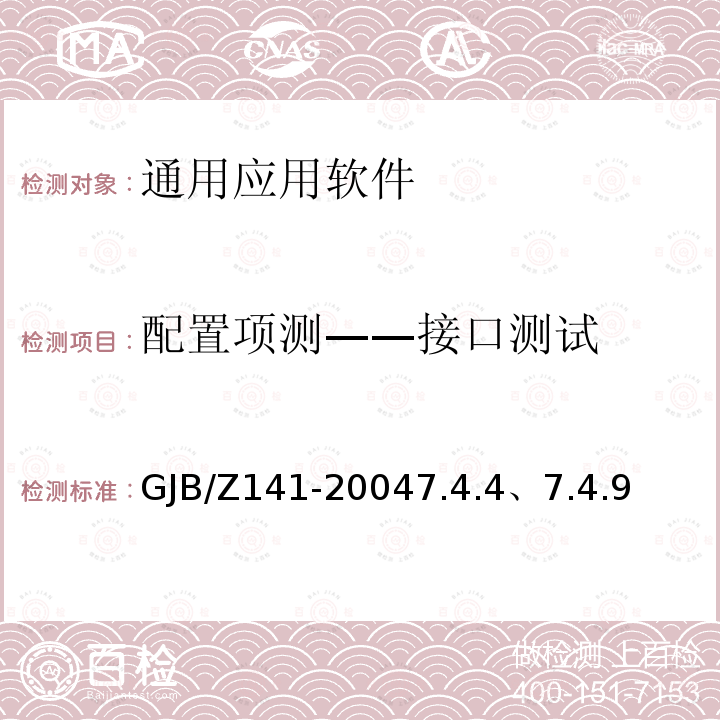 配置项测——接口测试 GJB/Z 141-20047  GJB/Z141-20047.4.4、7.4.9