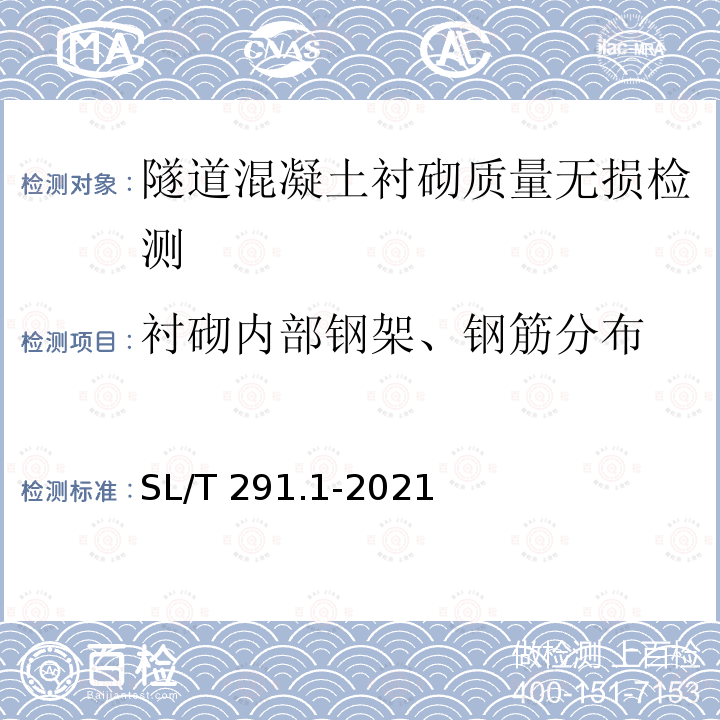 衬砌内部钢架、钢筋分布 SL/T 291.1-2021 水利水电工程勘探规程 第1部分:物探