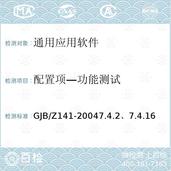 配置项—功能测试 GJB/Z 141-20047  GJB/Z141-20047.4.2、7.4.16