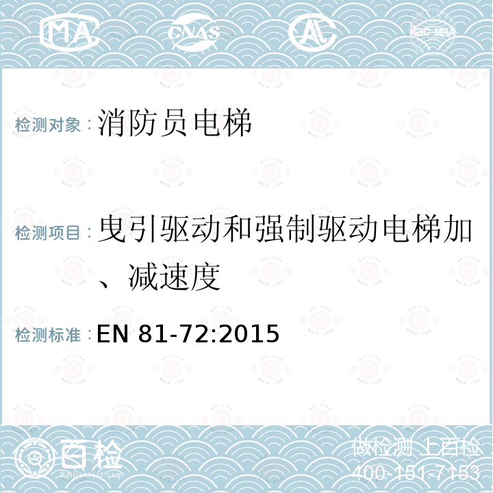 曳引驱动和强制驱动电梯加、减速度 曳引驱动和强制驱动电梯加、减速度 EN 81-72:2015