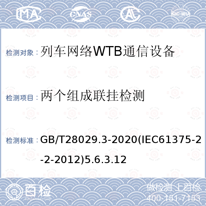 两个组成联挂检测 两个组成联挂检测 GB/T28029.3-2020(IEC61375-2-2-2012)5.6.3.12
