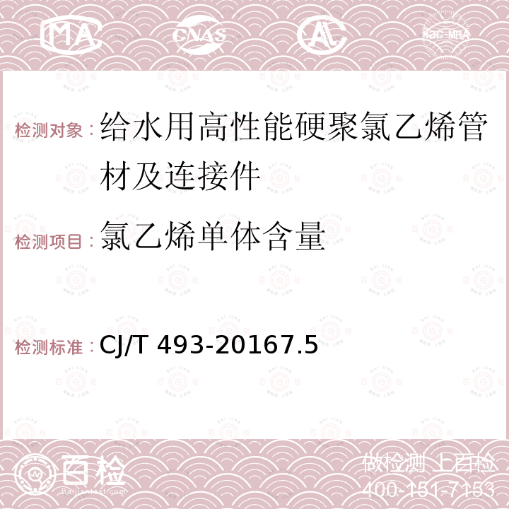 氯乙烯单体含量 氯乙烯单体含量 CJ/T 493-20167.5