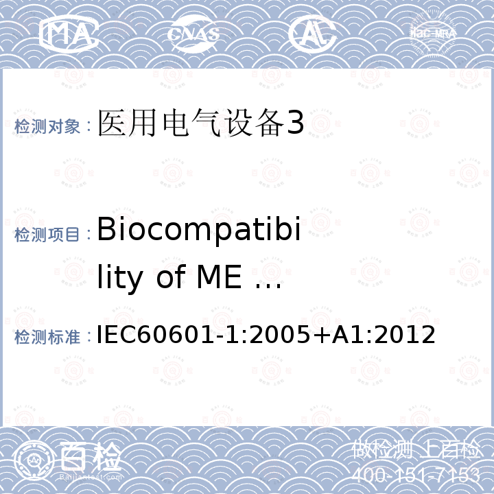 Biocompatibility of ME EQUIPMENT and ME SYSTEMS Biocompatibility of ME EQUIPMENT and ME SYSTEMS IEC60601-1:2005+A1:2012