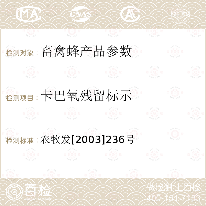 卡巴氧残留标示 农牧发[2003]236号  农牧发[2003]236号