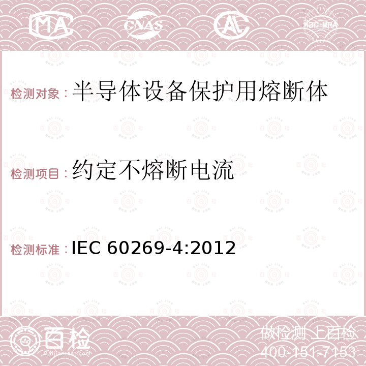 约定不熔断电流 IEC 60269-4:2012  