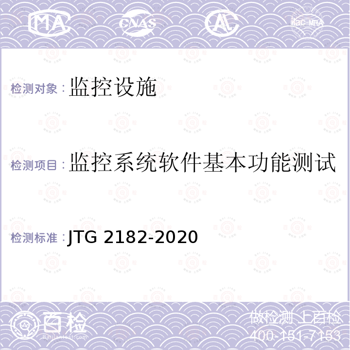 监控系统软件基本功能测试 JTG 2182-2020 公路工程质量检验评定标准 第二册 机电工程