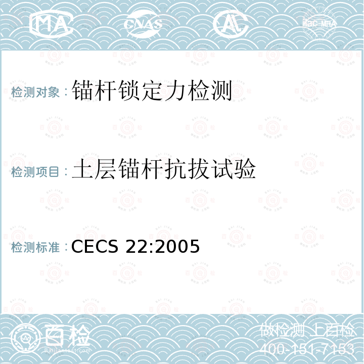 土层锚杆抗拔试验 CECS 22:2005  