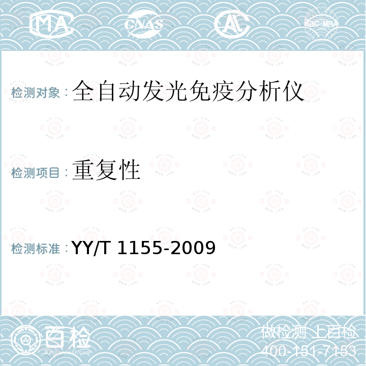 重复性 YY/T 1155-2009 全自动发光免疫分析仪